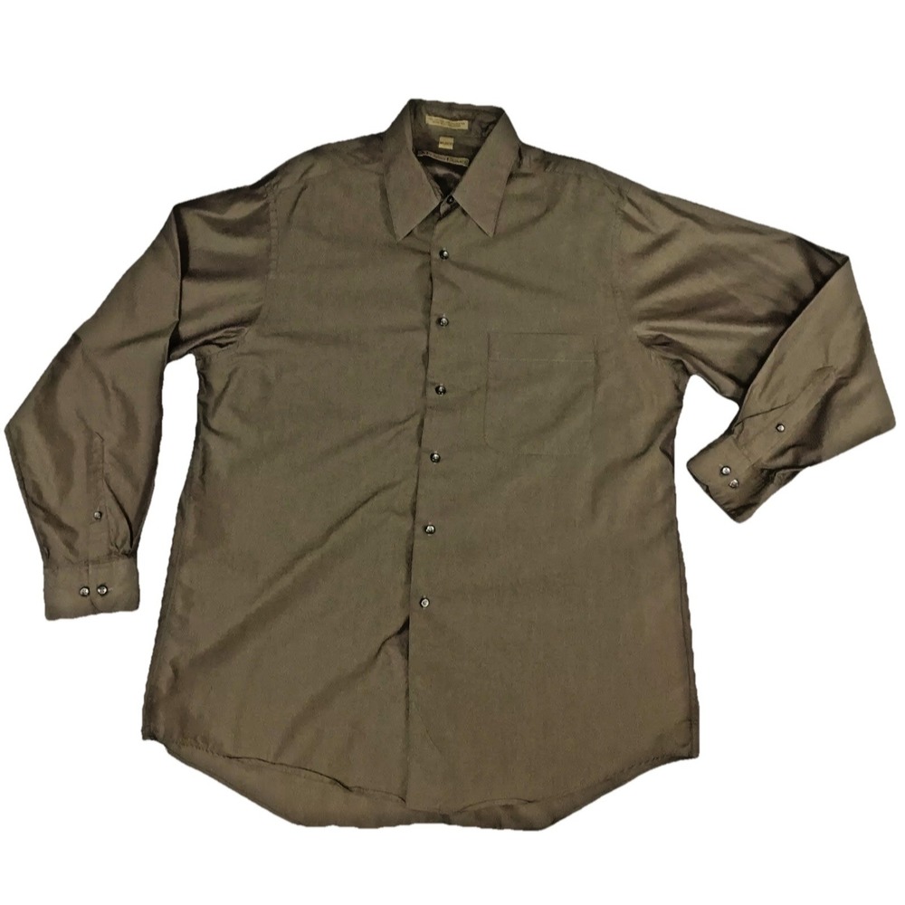 Milano Uomo Mens Brown Iridescent Long Sleeve Button Down Dress Shirt 16.5 34/35
